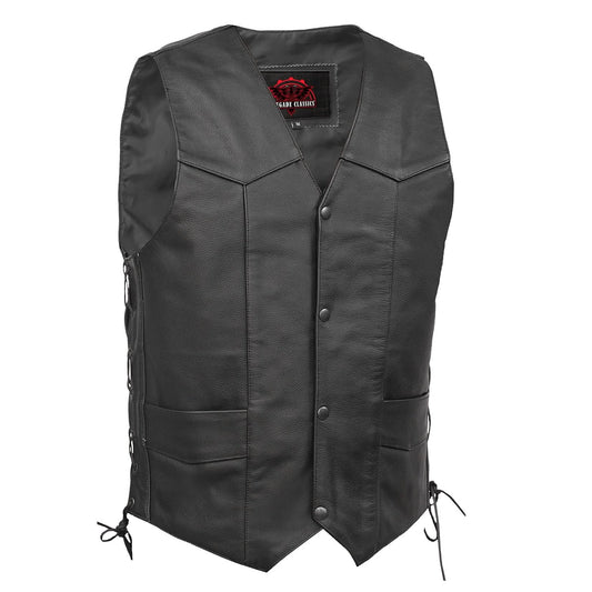 Men's Traditional Leather side lacing Vest - Black