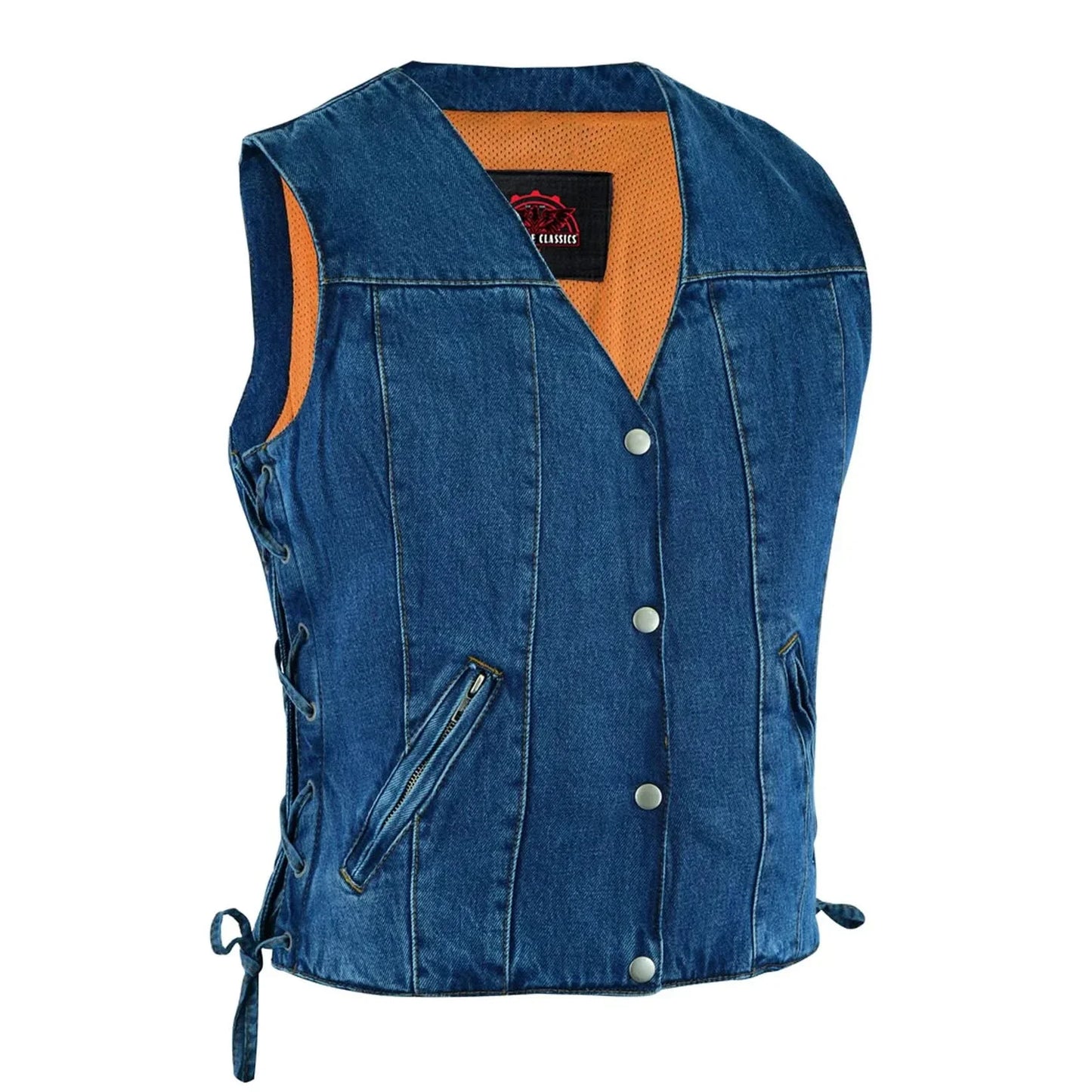 Women's Single Back Panel Concealed Carry Denim Vest - Blue