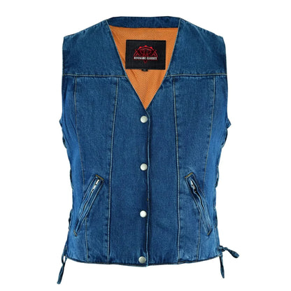 Women's Single Back Panel Concealed Carry Denim Vest - Blue