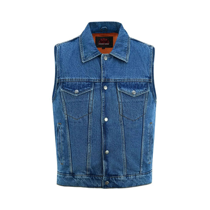 Men's Snap Front Blue Denim Motorcycle Vest