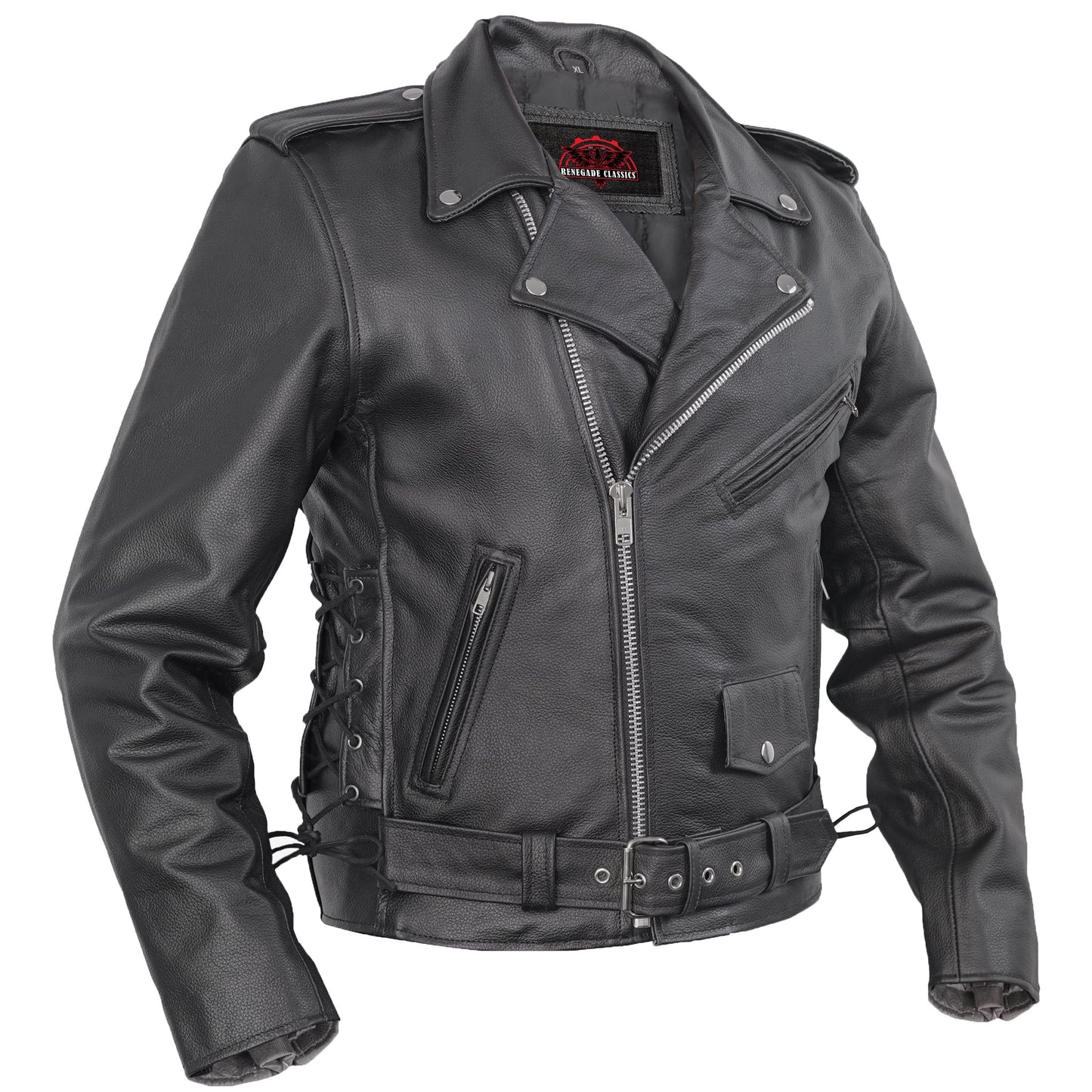 Classic Star Black Men's Leather Motorcycle Jacket – Adjustable Fit