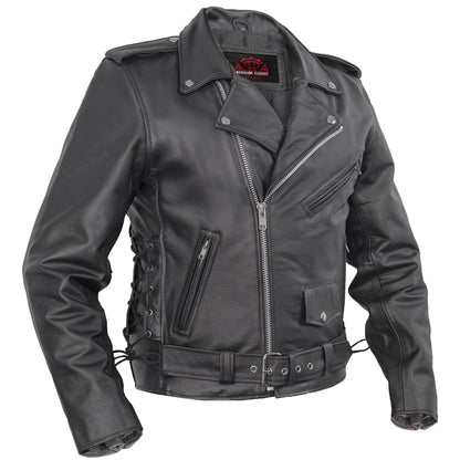 Classic Star Black Men's Leather Motorcycle Jacket – Adjustable Fit