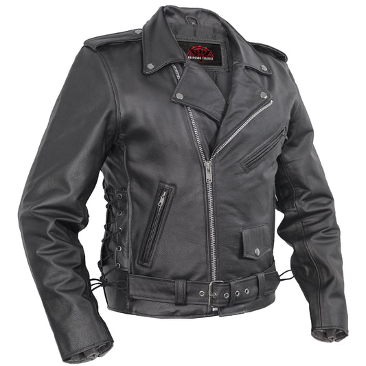 Classic Star Black Men's Leather Motorcycle Jacket – Adjustable Fit