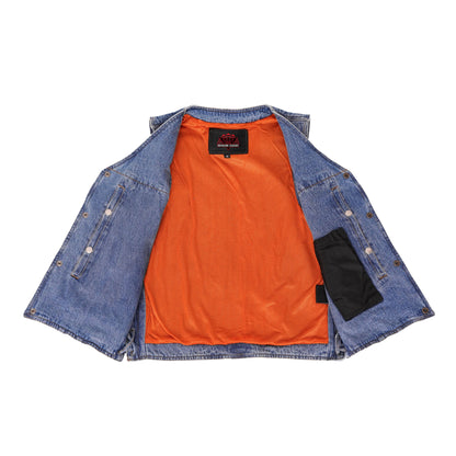 Men's Blue Denim Motorcycle Vest with Lace & Pockets