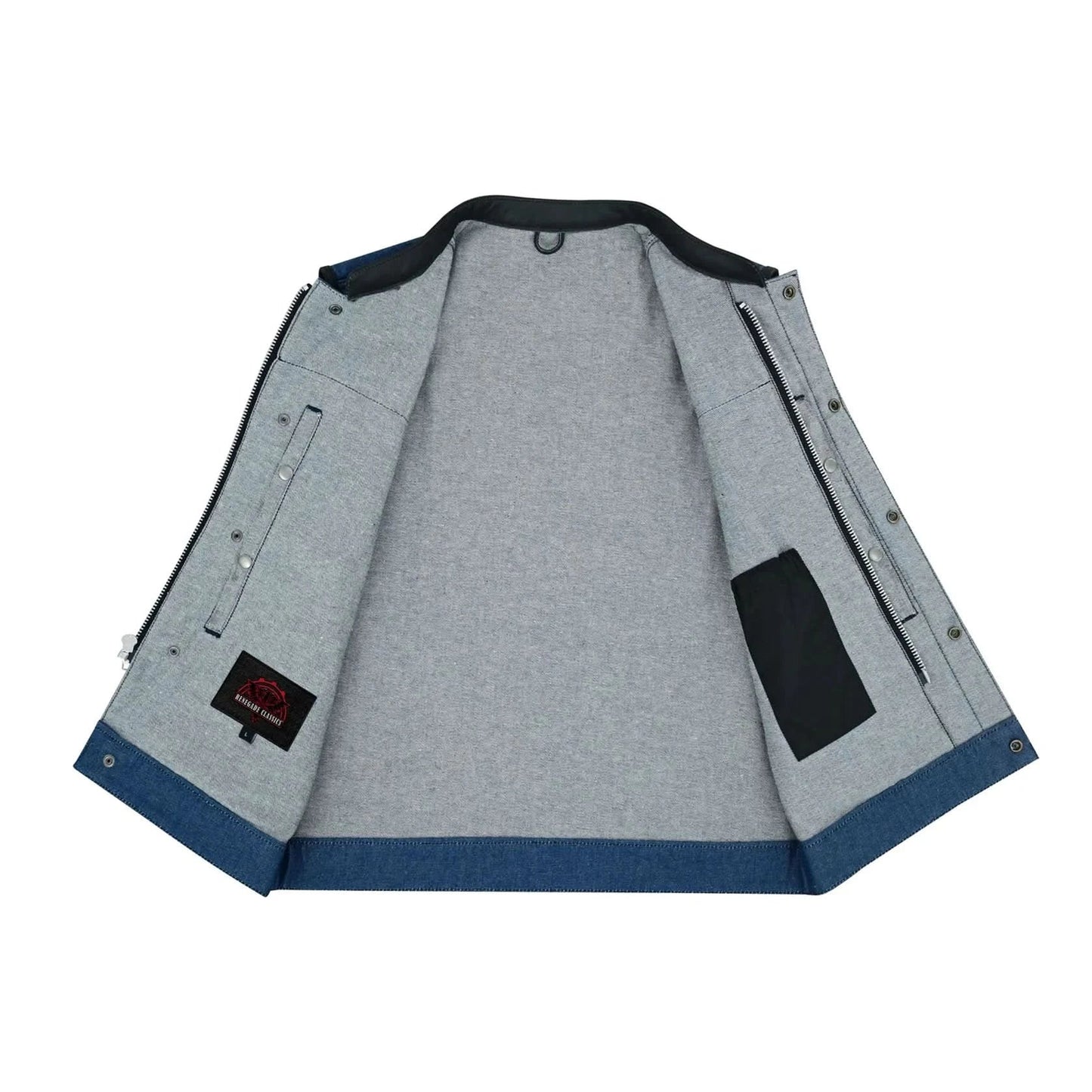 Men's Upgraded Broken Blue Denim Motorcycle Vest w/Leather Trimming