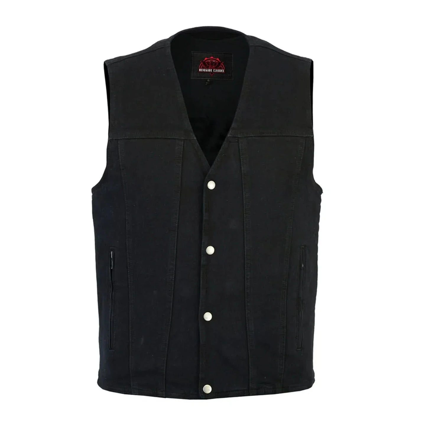 Men's Black Plain sides Denim Motorcycle Vest –  Heavy Snaps