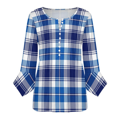 Blue Plaid Ruffled Petal Sleeve Top