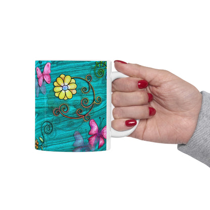 Butterflies and Flowers Ceramic Mug 11oz