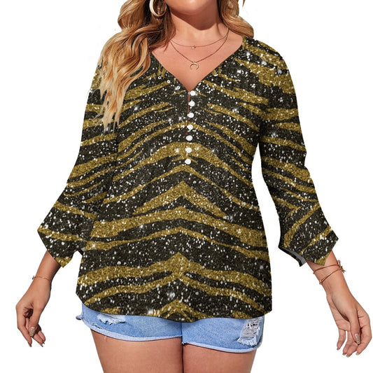 Animal Print Ruffled Petal Sleeve Top