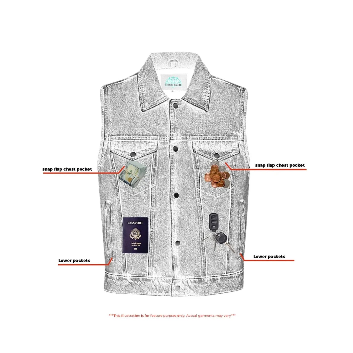 Men's Snap Front Blue Denim Motorcycle Vest