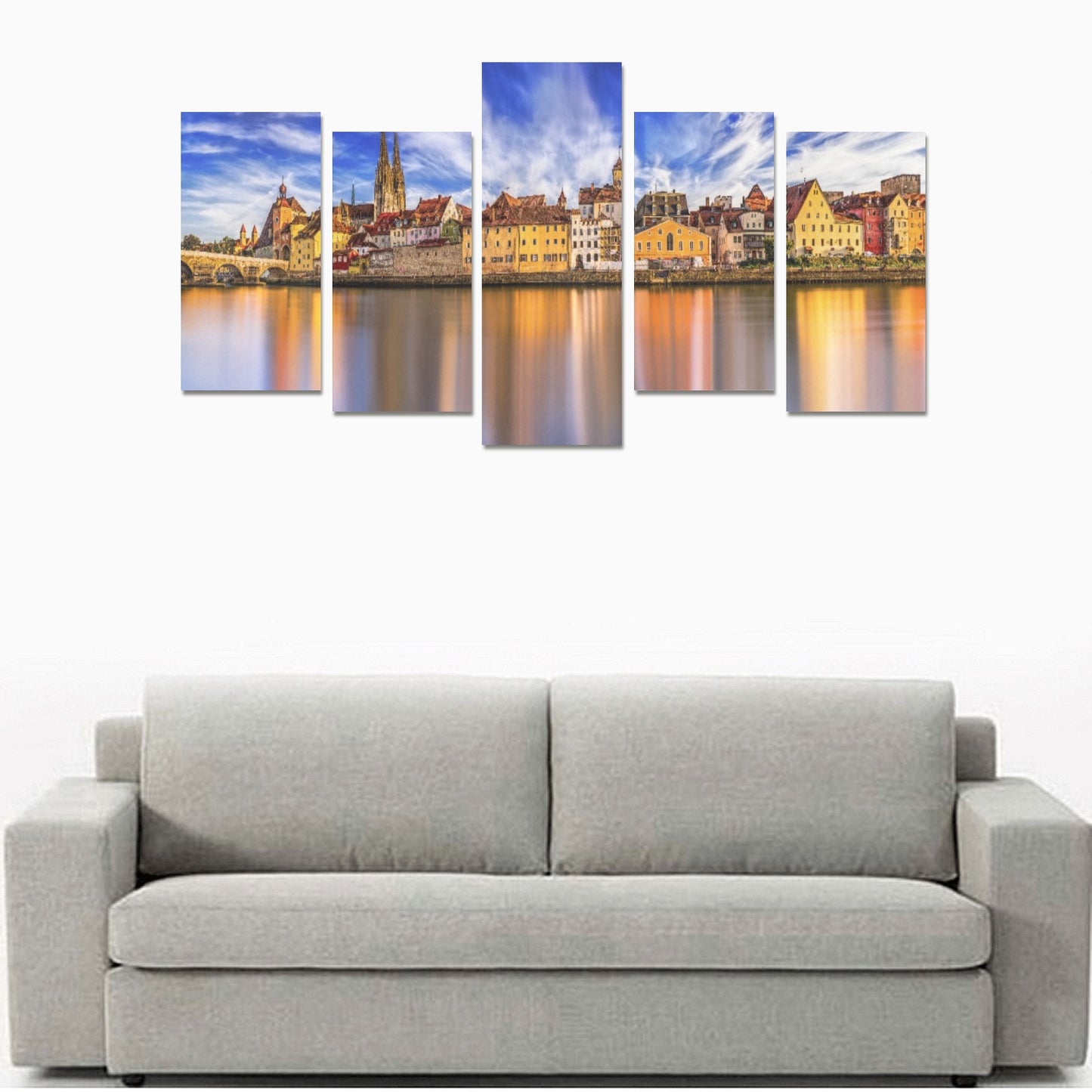 City Lake Scene Canvas Wall Art Prints