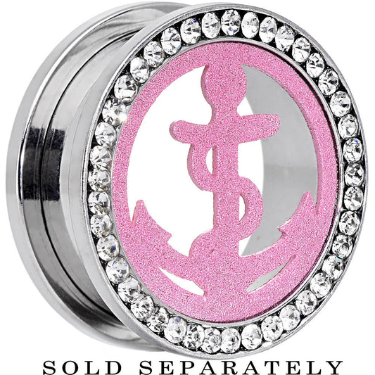 7/8 Stainless Steel Clear Gem Pink Anchor Tunnel Plug