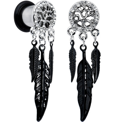 0G Clear Gem Steel Single Flare Tree of Life Dangle Plug Set