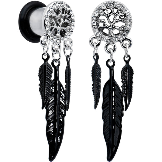 0G Clear Gem Steel Single Flare Tree of Life Dangle Plug Set