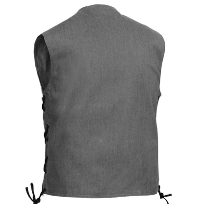 Men's Rough Rub-Off Raw Finish Broken Gray Denim Vest