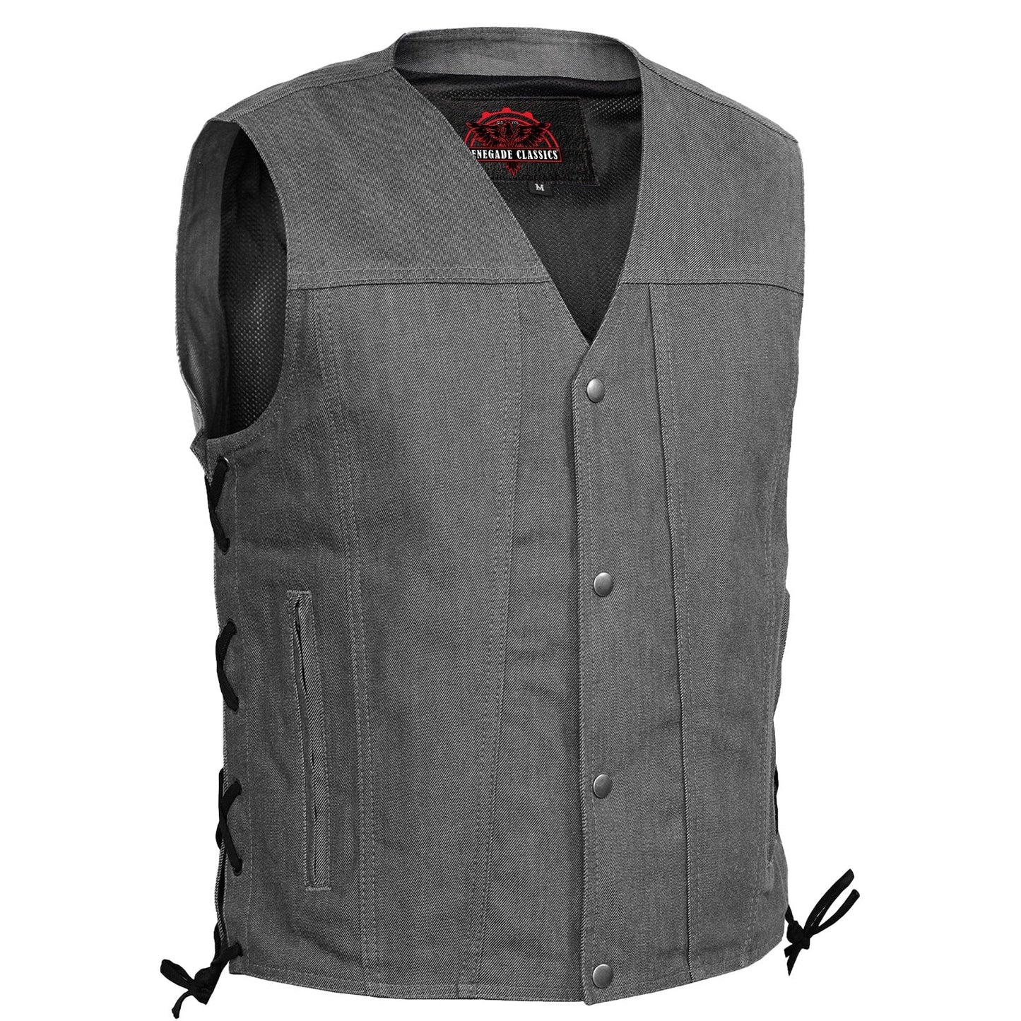 Men's Rough Rub-Off Raw Finish Broken Gray Denim Vest