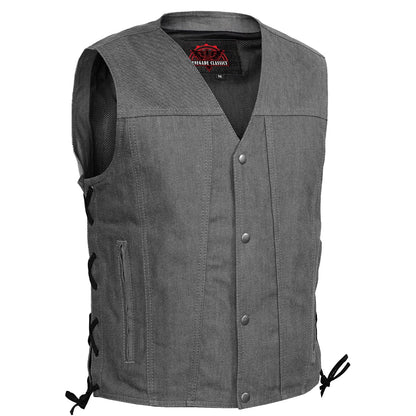 Men's Rough Rub-Off Raw Finish Broken Gray Denim Vest