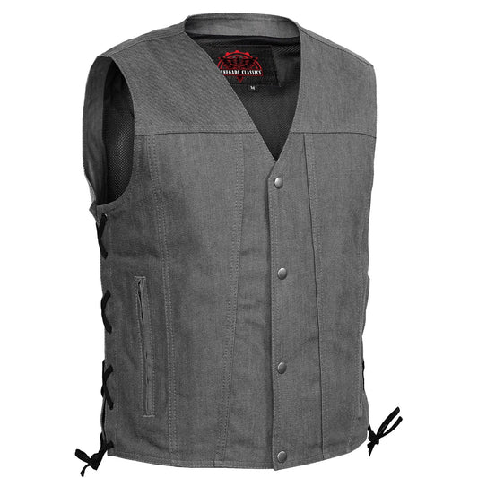 Men's Rough Rub-Off Raw Finish Broken Gray Denim Vest