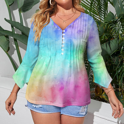 Tie Dye Ruffled Petal Sleeve Top