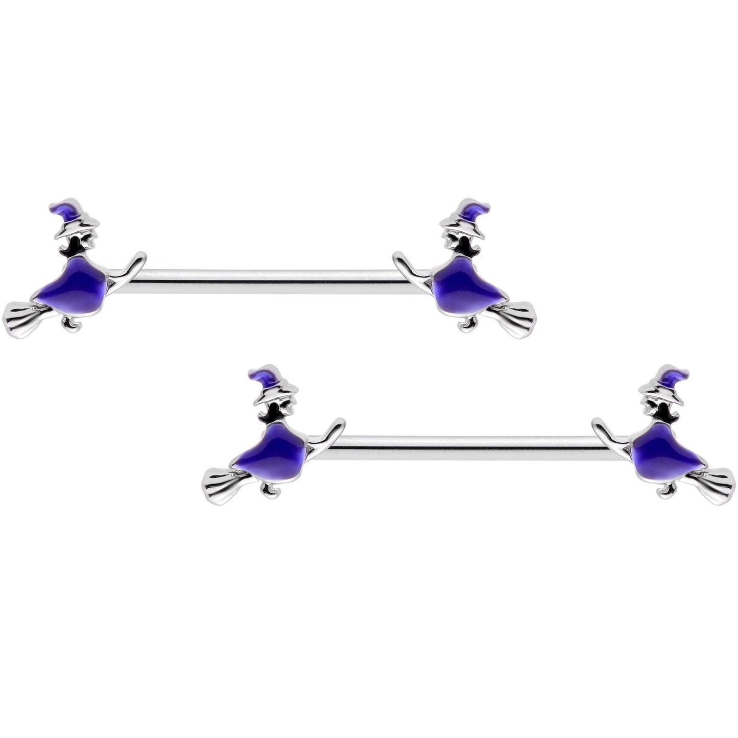 14G 5/8  Blue Spooky Halloween Witch Barbell Nipple Ring Set