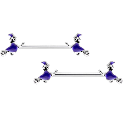 14G 5/8  Blue Spooky Halloween Witch Barbell Nipple Ring Set