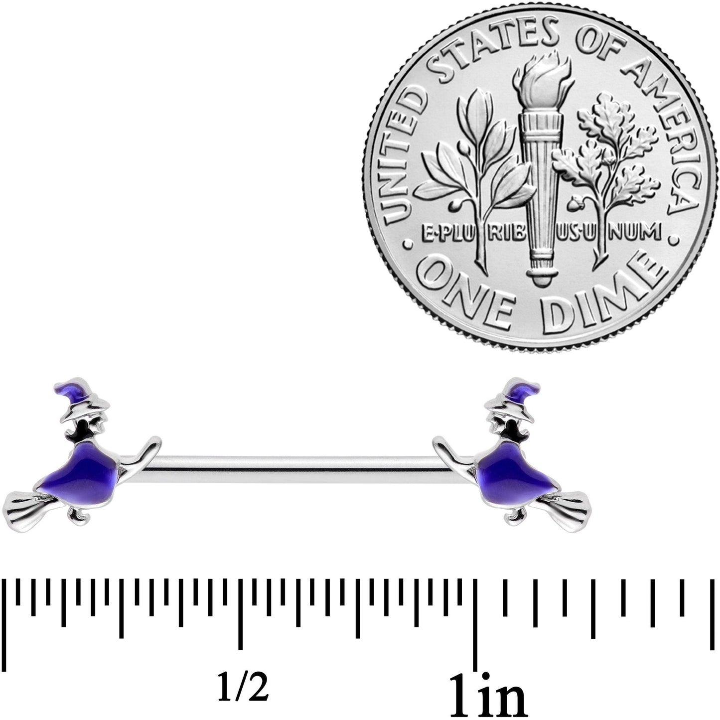 14G 5/8  Blue Spooky Halloween Witch Barbell Nipple Ring Set