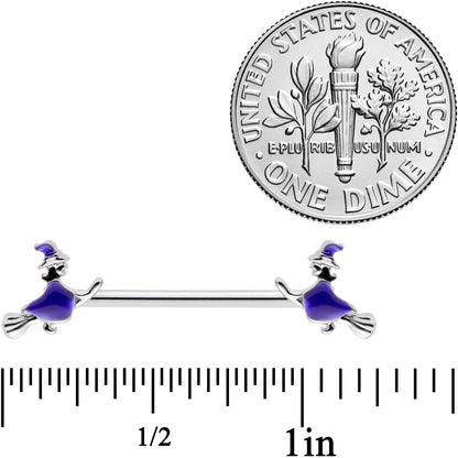 14G 5/8  Blue Spooky Halloween Witch Barbell Nipple Ring Set