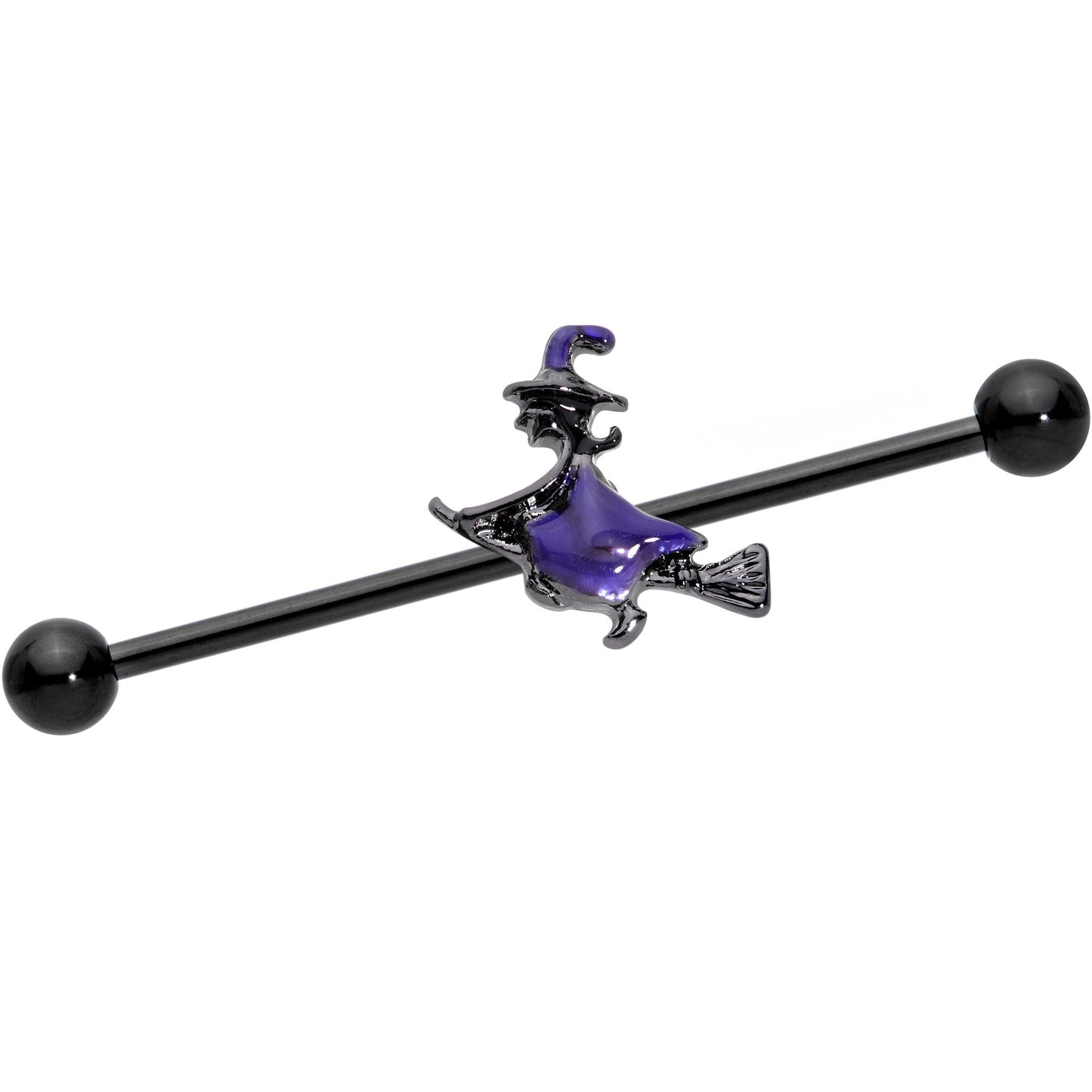 14G Blue Black Spooky Halloween Witch Industrial Barbell 38mm