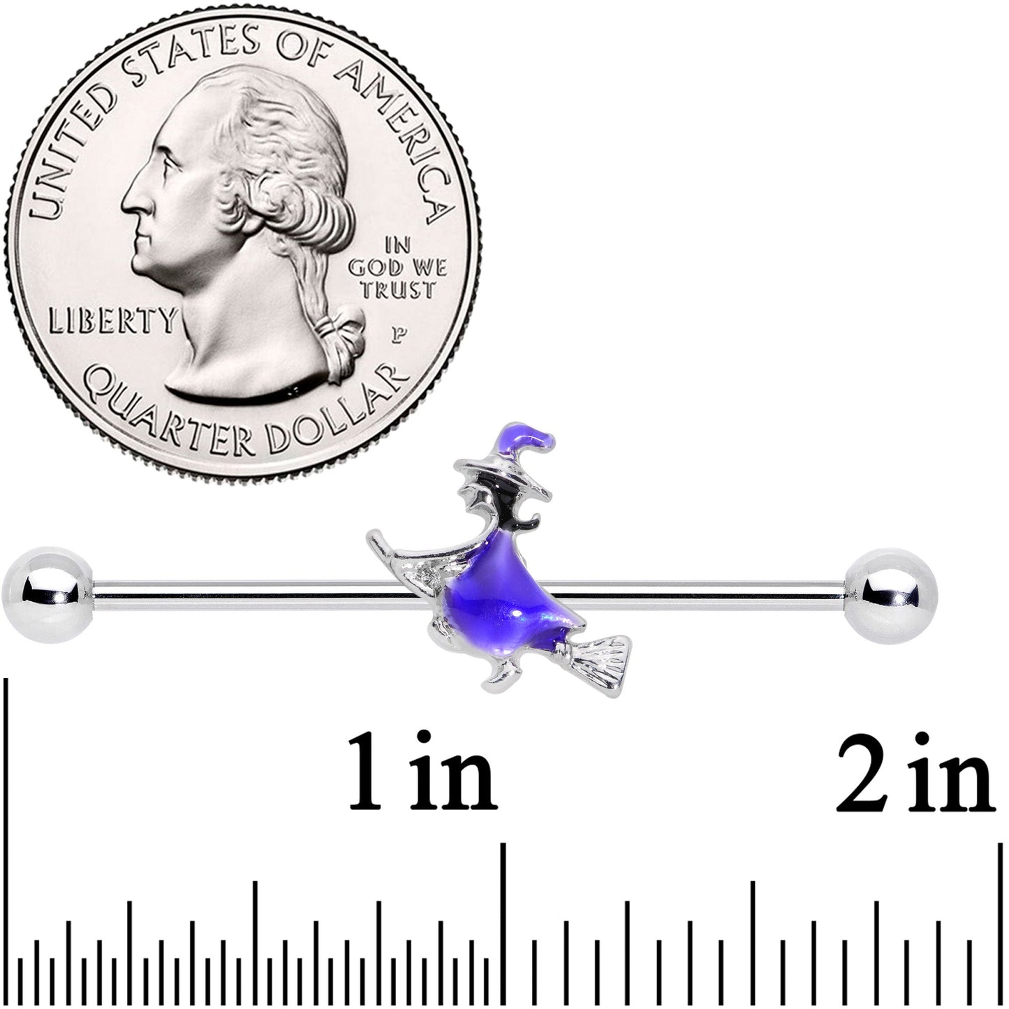 14G Blue Spooky Halloween Witch Industrial Barbell 38mm
