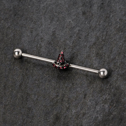 14G Purple Gem Witch Hat Halloween Industrial Barbell 38mm
