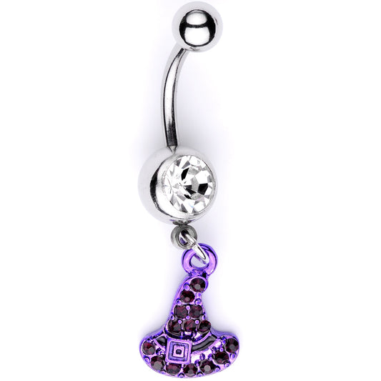 Clear Black Gem Purple Witch Hat Halloween Dangle Belly Ring