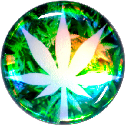 Green Hologram Marijuana Weed Leaf Screw Fit Plug Set 6G to 1 Inch
