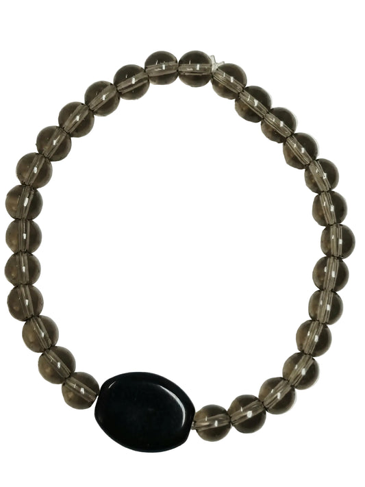 Smokey Quarts with Onxy Bead Bracelet