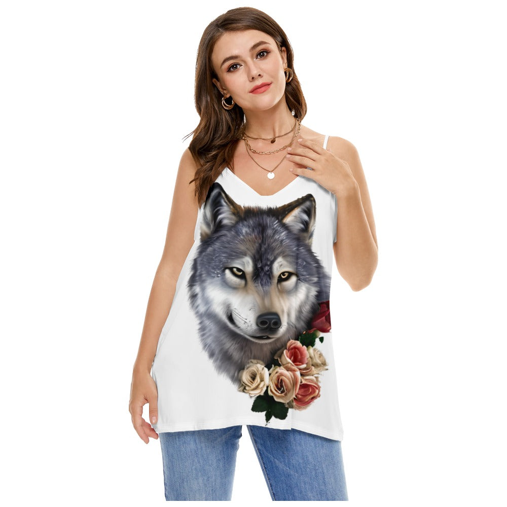 Wolf with Flowers Loose Summer Top