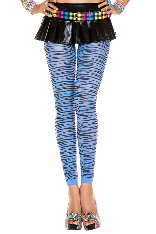 Turquoise & Black Zebra Print Opaque Leggings