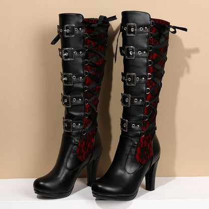 Platform Punk Tall Goth Buckled KneeHigh Boots