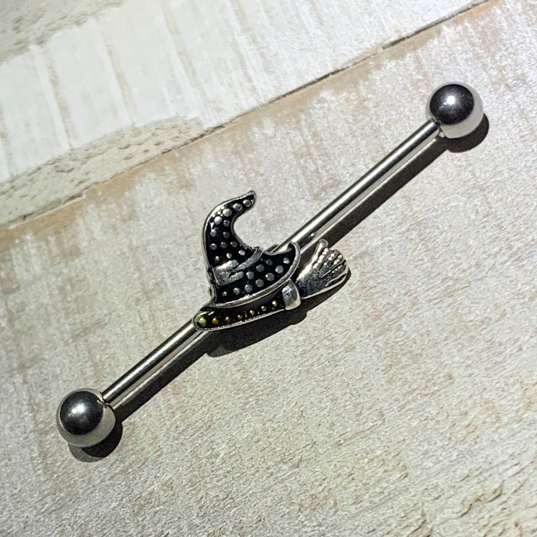 14G Broom Witch Hat Halloween Industrial Barbell 38mm
