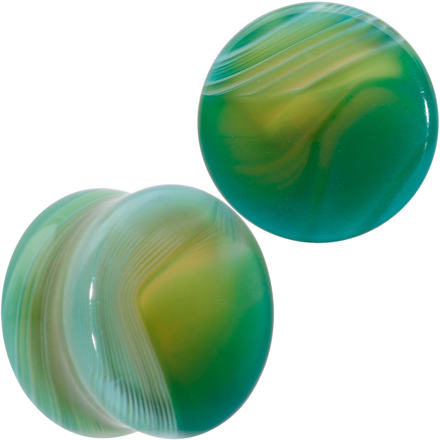 Natural Green Line Agate Stone Saddle Plug Set