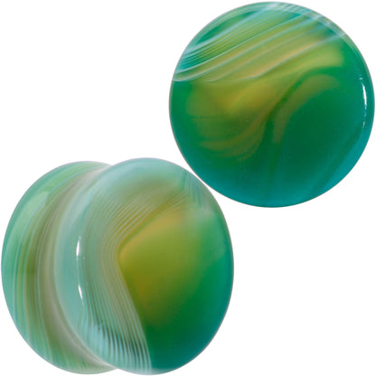 Natural Green Line Agate Stone Saddle Plug Set