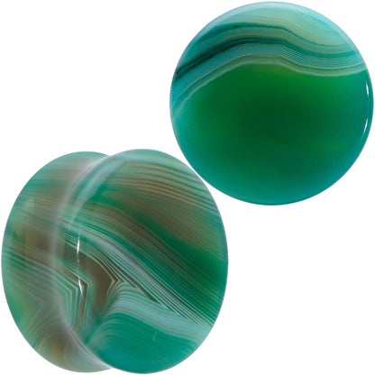 Natural Green Line Agate Stone Saddle Plug Set