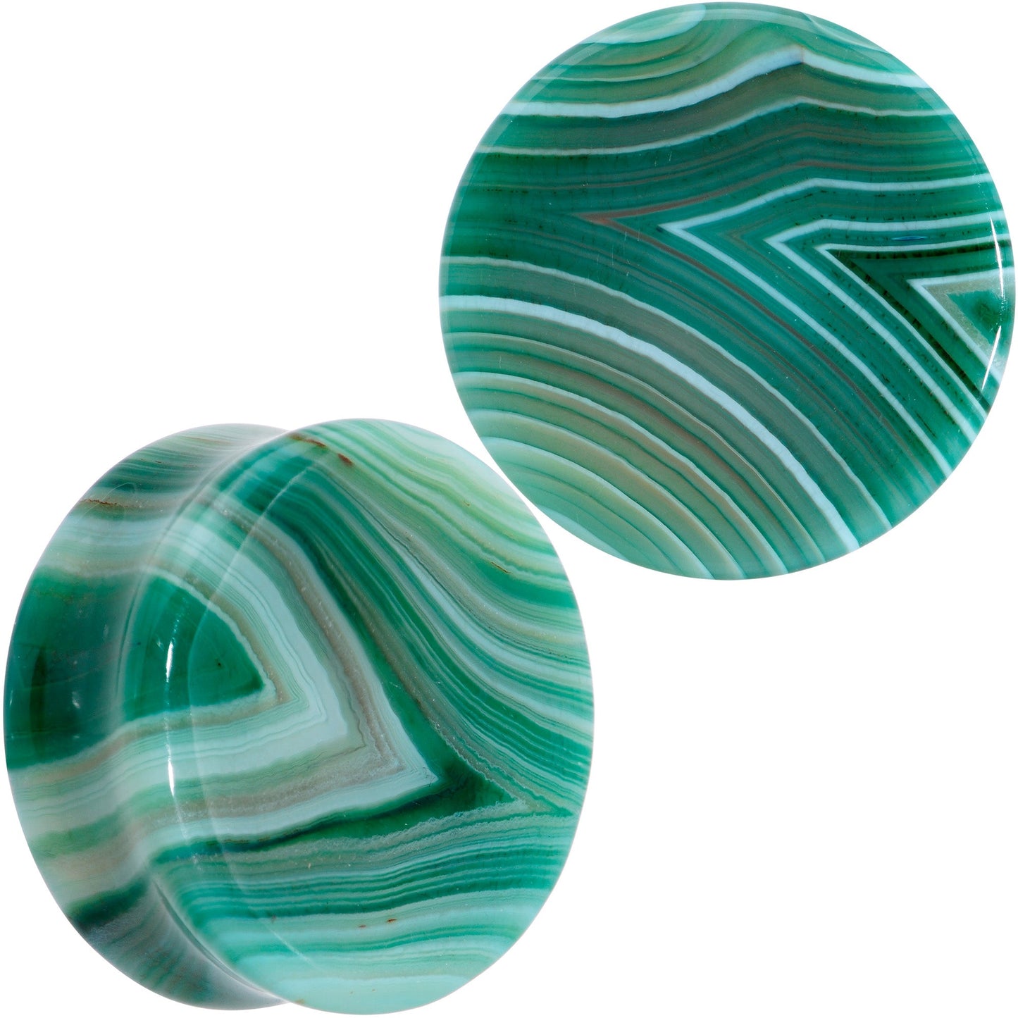 Natural Green Line Agate Stone Saddle Plug Set