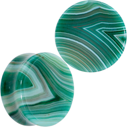 Natural Green Line Agate Stone Saddle Plug Set