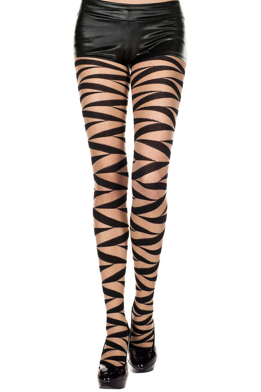 Strappy Ribbon Wrap Spandex Sheer and Opaque Pantyhose
