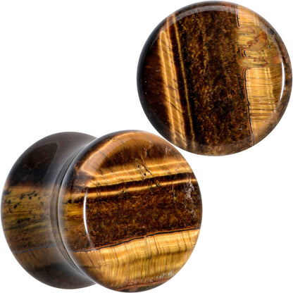 Natural Brown Tiger Eye Stone Double Flare Plug Set