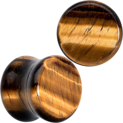 Natural Brown Tiger Eye Stone Double Flare Plug Set
