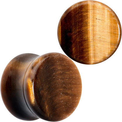 Natural Brown Tiger Eye Stone Double Flare Plug Set