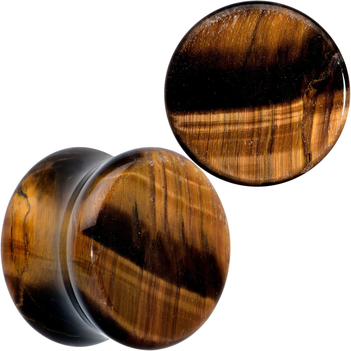Natural Brown Tiger Eye Stone Double Flare Plug Set
