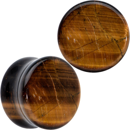 Natural Brown Tiger Eye Stone Double Flare Plug Set