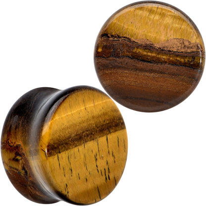Natural Brown Tiger Eye Stone Double Flare Plug Set