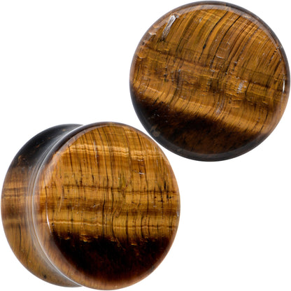Natural Brown Tiger Eye Stone Double Flare Plug Set